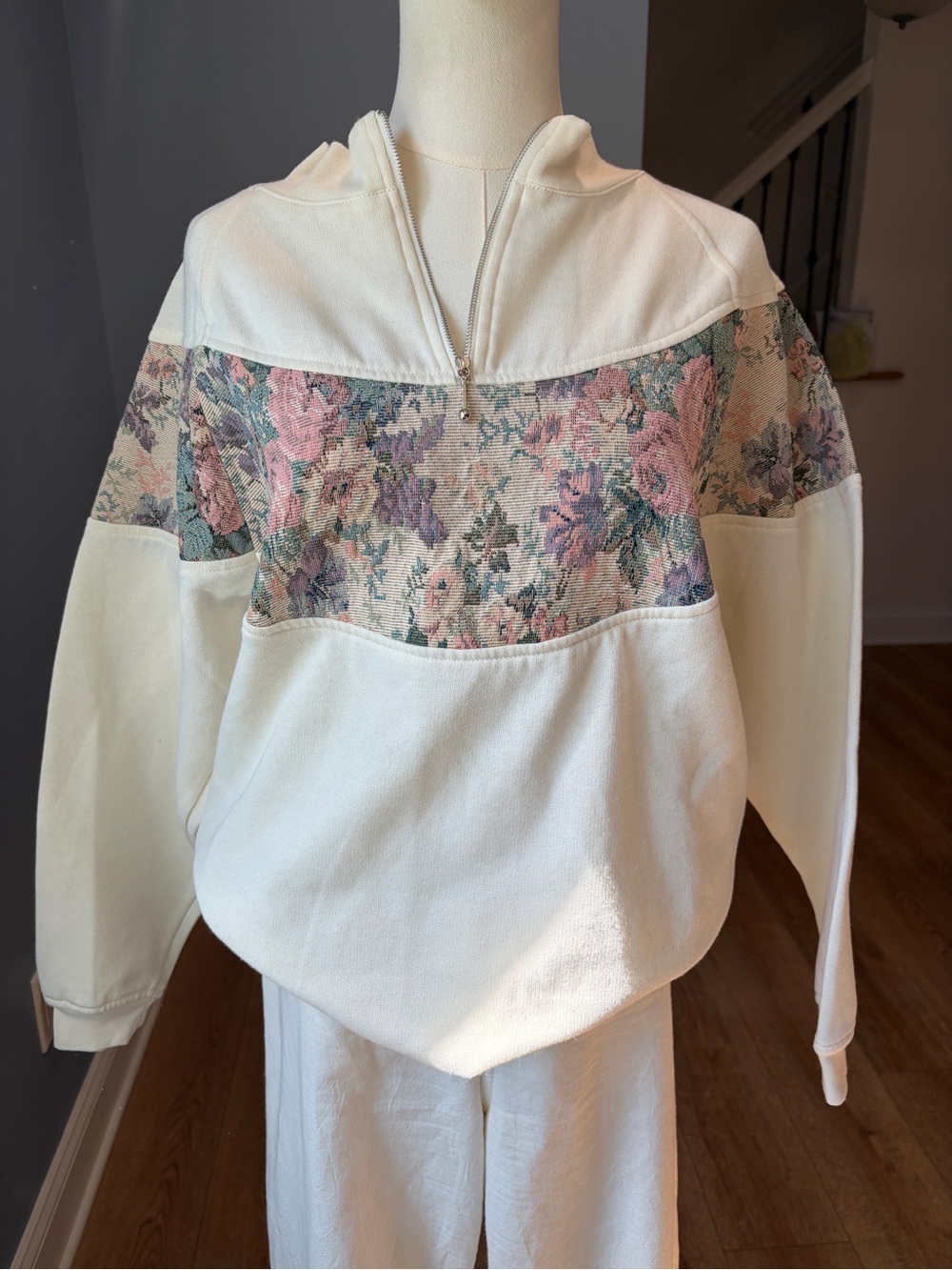 Vintage Justin Allen Floral Tapestry Quarter Zip Pullover Sweatshirt Medium